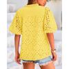 imageBTFBM Womens Casual Summer Blouse 2025 Hollow Out Eyelet Embroidery Tops V Neck Buttons Puff Short Sleeve Boho ShirtsYellow