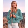 imageBTFBM Womens Faux Fur Cropped Jacket Fall Winter Fashion 2025 Soft Long Sleeve Open Front Fluffy Short Coat OuterwearSolid Blue Green