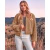 imageBTFBM Womens Faux Fur Cropped Jacket Fall Winter Fashion 2025 Soft Long Sleeve Open Front Fluffy Short Coat OuterwearSolid Brown