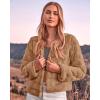 imageBTFBM Womens Faux Fur Cropped Jacket Fall Winter Fashion 2025 Soft Long Sleeve Open Front Fluffy Short Coat OuterwearSolid Brown