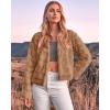 imageBTFBM Womens Faux Fur Cropped Jacket Fall Winter Fashion 2025 Soft Long Sleeve Open Front Fluffy Short Coat OuterwearSolid Brown