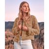 imageBTFBM Womens Faux Fur Cropped Jacket Fall Winter Fashion 2025 Soft Long Sleeve Open Front Fluffy Short Coat OuterwearSolid Brown