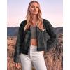 imageBTFBM Womens Faux Fur Cropped Jacket Fall Winter Fashion 2025 Soft Long Sleeve Open Front Fluffy Short Coat OuterwearSolid Dark Grey