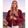 imageBTFBM Womens Faux Fur Cropped Jacket Fall Winter Fashion 2025 Soft Long Sleeve Open Front Fluffy Short Coat OuterwearSolid Dark Red