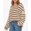 imageBTFBM Womens Striped Knit Sweaters 2025 Spring Fall Boat Neck Off Shoulder Long Sleeve Oversized Casual Pullover TopsStriped Apricot Black