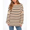imageBTFBM Womens Striped Knit Sweaters 2025 Spring Fall Boat Neck Off Shoulder Long Sleeve Oversized Casual Pullover TopsStriped Apricot Black