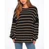 imageBTFBM Womens Striped Knit Sweaters 2025 Spring Fall Boat Neck Off Shoulder Long Sleeve Oversized Casual Pullover TopsStriped Black Khaki