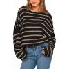 imageBTFBM Womens Striped Knit Sweaters 2025 Spring Fall Boat Neck Off Shoulder Long Sleeve Oversized Casual Pullover TopsStriped Black Khaki