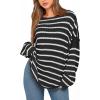 imageBTFBM Womens Striped Knit Sweaters 2025 Spring Fall Boat Neck Off Shoulder Long Sleeve Oversized Casual Pullover TopsStriped Black White