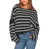 imageBTFBM Womens Striped Knit Sweaters 2025 Spring Fall Boat Neck Off Shoulder Long Sleeve Oversized Casual Pullover TopsStriped Black White