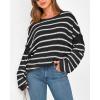 imageBTFBM Womens Striped Knit Sweaters 2025 Spring Fall Boat Neck Off Shoulder Long Sleeve Oversized Casual Pullover TopsStriped Black White