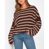 imageBTFBM Womens Striped Knit Sweaters 2025 Spring Fall Boat Neck Off Shoulder Long Sleeve Oversized Casual Pullover TopsStriped Coffee White