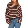 imageBTFBM Womens Striped Knit Sweaters 2025 Spring Fall Boat Neck Off Shoulder Long Sleeve Oversized Casual Pullover TopsStriped Coffee White