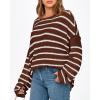 imageBTFBM Womens Striped Knit Sweaters 2025 Spring Fall Boat Neck Off Shoulder Long Sleeve Oversized Casual Pullover TopsStriped Coffee White