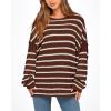 imageBTFBM Womens Striped Knit Sweaters 2025 Spring Fall Boat Neck Off Shoulder Long Sleeve Oversized Casual Pullover TopsStriped Coffee White