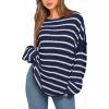 imageBTFBM Womens Striped Knit Sweaters 2025 Spring Fall Boat Neck Off Shoulder Long Sleeve Oversized Casual Pullover TopsStriped Navy White