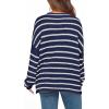 imageBTFBM Womens Striped Knit Sweaters 2025 Spring Fall Boat Neck Off Shoulder Long Sleeve Oversized Casual Pullover TopsStriped Navy White