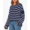 imageBTFBM Womens Striped Knit Sweaters 2025 Spring Fall Boat Neck Off Shoulder Long Sleeve Oversized Casual Pullover TopsStriped Navy White
