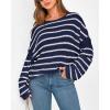 imageBTFBM Womens Striped Knit Sweaters 2025 Spring Fall Boat Neck Off Shoulder Long Sleeve Oversized Casual Pullover TopsStriped Navy White
