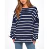 imageBTFBM Womens Striped Knit Sweaters 2025 Spring Fall Boat Neck Off Shoulder Long Sleeve Oversized Casual Pullover TopsStriped Navy White