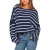 imageBTFBM Womens Striped Knit Sweaters 2025 Spring Fall Boat Neck Off Shoulder Long Sleeve Oversized Casual Pullover TopsStriped Navy White