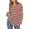imageBTFBM Womens Striped Knit Sweaters 2025 Spring Fall Boat Neck Off Shoulder Long Sleeve Oversized Casual Pullover TopsStriped Pink Black