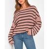 imageBTFBM Womens Striped Knit Sweaters 2025 Spring Fall Boat Neck Off Shoulder Long Sleeve Oversized Casual Pullover TopsStriped Pink Black