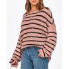 imageBTFBM Womens Striped Knit Sweaters 2025 Spring Fall Boat Neck Off Shoulder Long Sleeve Oversized Casual Pullover TopsStriped Pink Black