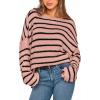 imageBTFBM Womens Striped Knit Sweaters 2025 Spring Fall Boat Neck Off Shoulder Long Sleeve Oversized Casual Pullover TopsStriped Pink Black