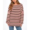 imageBTFBM Womens Striped Knit Sweaters 2025 Spring Fall Boat Neck Off Shoulder Long Sleeve Oversized Casual Pullover TopsStriped Pink Black
