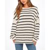 imageBTFBM Womens Striped Knit Sweaters 2025 Spring Fall Boat Neck Off Shoulder Long Sleeve Oversized Casual Pullover TopsStriped White Black