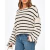 imageBTFBM Womens Striped Knit Sweaters 2025 Spring Fall Boat Neck Off Shoulder Long Sleeve Oversized Casual Pullover TopsStriped White Black
