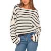 imageBTFBM Womens Striped Knit Sweaters 2025 Spring Fall Boat Neck Off Shoulder Long Sleeve Oversized Casual Pullover TopsStriped White Black