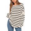 imageBTFBM Womens Striped Knit Sweaters 2025 Spring Fall Boat Neck Off Shoulder Long Sleeve Oversized Casual Pullover TopsStriped White Black