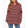 imageBTFBM Womens Striped Knit Sweaters 2025 Spring Fall Boat Neck Off Shoulder Long Sleeve Oversized Casual Pullover TopsStriped Wine Red White