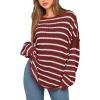 imageBTFBM Womens Striped Knit Sweaters 2025 Spring Fall Boat Neck Off Shoulder Long Sleeve Oversized Casual Pullover TopsStriped Wine Red White