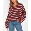 imageBTFBM Womens Striped Knit Sweaters 2025 Spring Fall Boat Neck Off Shoulder Long Sleeve Oversized Casual Pullover TopsStriped Wine Red White