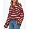 imageBTFBM Womens Striped Knit Sweaters 2025 Spring Fall Boat Neck Off Shoulder Long Sleeve Oversized Casual Pullover TopsStriped Wine Red White