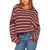 imageBTFBM Womens Striped Knit Sweaters 2025 Spring Fall Boat Neck Off Shoulder Long Sleeve Oversized Casual Pullover TopsStriped Wine Red White
