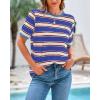 imageBTFBM Womens Summer Tops 2025 Crewneck Short Sleeve Striped T Shirts Casual Loose Lightweight Color Block Basic TeeBlue Apricot