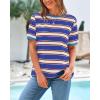 imageBTFBM Womens Summer Tops 2025 Crewneck Short Sleeve Striped T Shirts Casual Loose Lightweight Color Block Basic TeeBlue Apricot