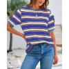 imageBTFBM Womens Summer Tops 2025 Crewneck Short Sleeve Striped T Shirts Casual Loose Lightweight Color Block Basic TeeBlue Apricot