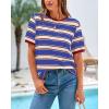 imageBTFBM Womens Summer Tops 2025 Crewneck Short Sleeve Striped T Shirts Casual Loose Lightweight Color Block Basic TeeBlue Wine Red