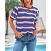 imageBTFBM Womens Summer Tops 2025 Crewneck Short Sleeve Striped T Shirts Casual Loose Lightweight Color Block Basic TeeBlue Wine Red