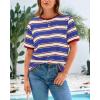 imageBTFBM Womens Summer Tops 2025 Crewneck Short Sleeve Striped T Shirts Casual Loose Lightweight Color Block Basic TeeBlue Wine Red