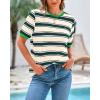 imageBTFBM Womens Summer Tops 2025 Crewneck Short Sleeve Striped T Shirts Casual Loose Lightweight Color Block Basic TeeDark Green Apricot