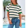 imageBTFBM Womens Summer Tops 2025 Crewneck Short Sleeve Striped T Shirts Casual Loose Lightweight Color Block Basic TeeDark Green Apricot