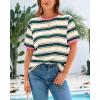 imageBTFBM Womens Summer Tops 2025 Crewneck Short Sleeve Striped T Shirts Casual Loose Lightweight Color Block Basic TeeDark Green Pink