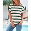 imageBTFBM Womens Summer Tops 2025 Crewneck Short Sleeve Striped T Shirts Casual Loose Lightweight Color Block Basic TeeDark Green Pink