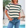imageBTFBM Womens Summer Tops 2025 Crewneck Short Sleeve Striped T Shirts Casual Loose Lightweight Color Block Basic TeeDark Green Pink